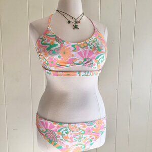 Ninety Nine Degrees 60s Floral Pattern Bikini Pink Orange Mismatch Size XL/XXL
